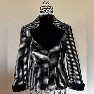 Talbots blazer jacket classic black and white polka dot tailored fit Sz 4